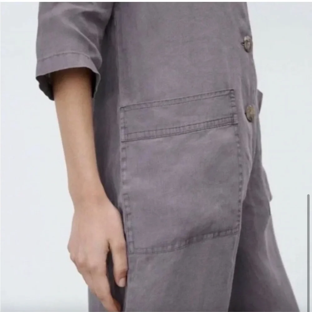 ZARA NEW The Lillian Gray 100% Linen ButtonFront Jumpsuit Small